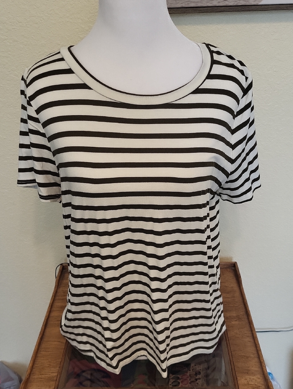 Green Envelope Dark Khaki Striped Short Sleeve Tee